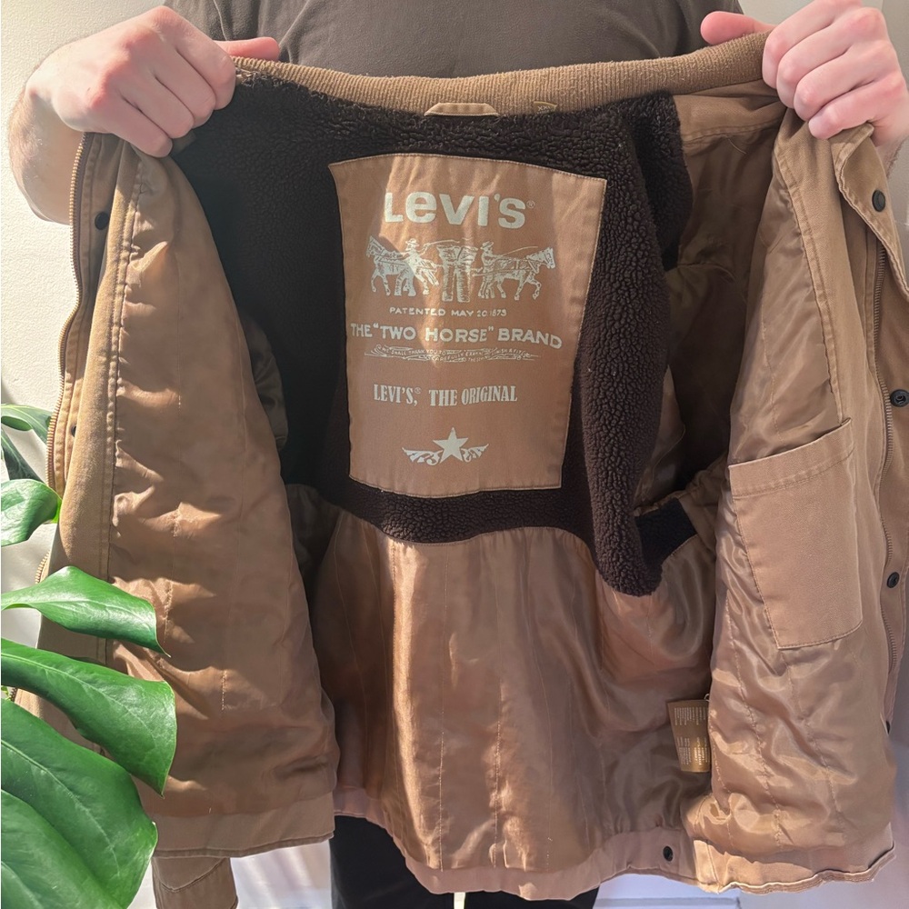 Levi's Sherpa Lined Canvas Trucker Jacket - Tan/Brown - Size XXL